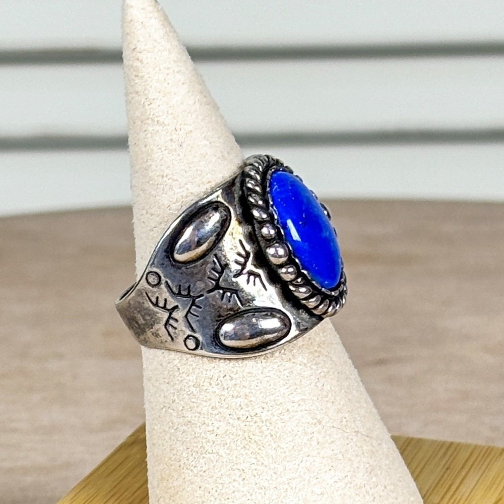 Carolyn Pollack Southwestern Blue Lapis Sterling Silver Engraved Ring Size 9 - Picture 3 of 8